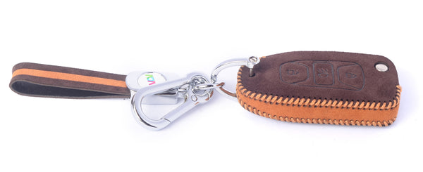 JVCV® Suede Leather Key Cover for Tata Flip Keys – Compatible with Curvv, Tiago, Tigor, Punch, Nexon, Hexa, Safari & More
