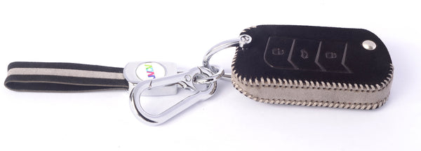 JVCV® Suede Leather Key Cover for Mahindra 3-Button Flip Keys – Compatible with XUV 700, Scorpio N, Thar, 3XO, XUV300, XUV400, Bolero & More