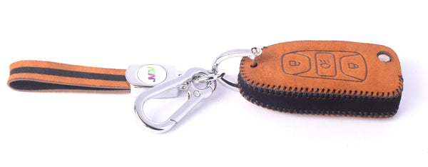 JVCV® Suede Leather Key Cover for Tata Flip Keys – Compatible with Curvv, Tiago, Tigor, Punch, Nexon, Hexa, Safari & More