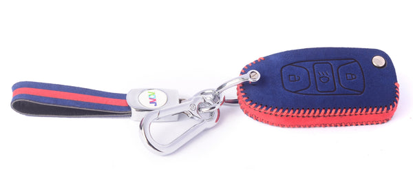 JVCV® Suede Leather Key Cover for Tata Flip Keys – Compatible with Curvv, Tiago, Tigor, Punch, Nexon, Hexa, Safari & More