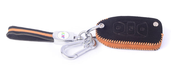 JVCV® Suede Leather Key Cover for Tata Flip Keys – Compatible with Curvv, Tiago, Tigor, Punch, Nexon, Hexa, Safari & More