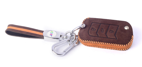 JVCV® Suede Leather Key Cover for Mahindra 3-Button Flip Keys – Compatible with XUV 700, Scorpio N, Thar, 3XO, XUV300, XUV400, Bolero & More