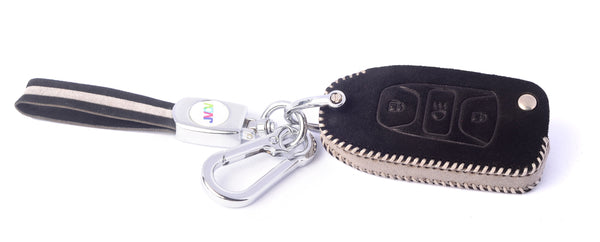 JVCV® Suede Leather Key Cover for Tata Flip Keys – Compatible with Curvv, Tiago, Tigor, Punch, Nexon, Hexa, Safari & More