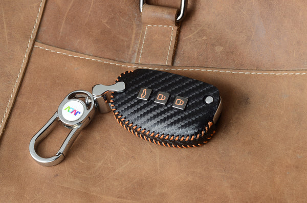 JVCV® Handmade Carbon-Fiber Pattern Leather Key Cover