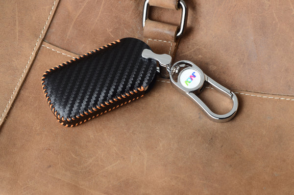 Carbon Fiber Leather Car Key Cover for Tata Curvv smart keys– Premium PU Case with Keychain