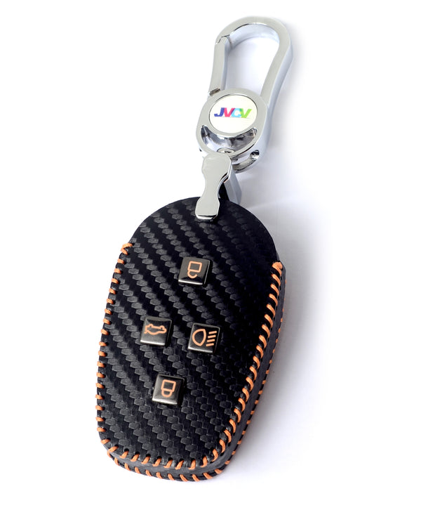 Carbon Fiber Leather Car Key Cover for Tata Nexon, Harrier, Safari, Punch, Altroz, Tiago smart keys– Premium PU Case with Keychain