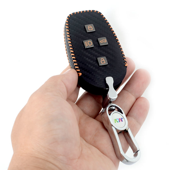 Carbon Fiber Leather Car Key Cover for Tata Nexon, Harrier, Safari, Punch, Altroz, Tiago smart keys– Premium PU Case with Keychain
