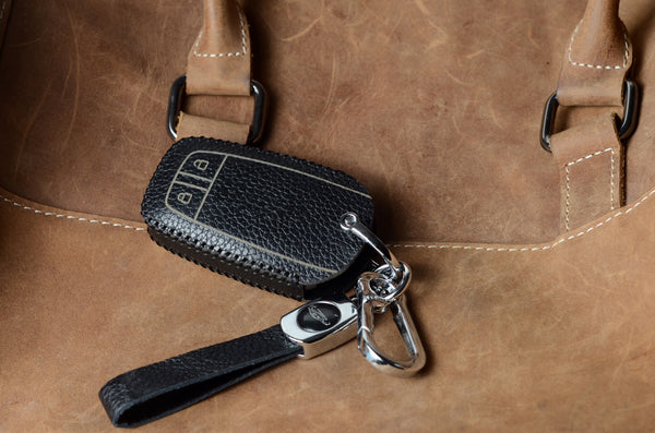 JVCV® Soft Handmade Lychee Pattern Leather Key Cover Compatible with Isuzu Smart Key (Brown)