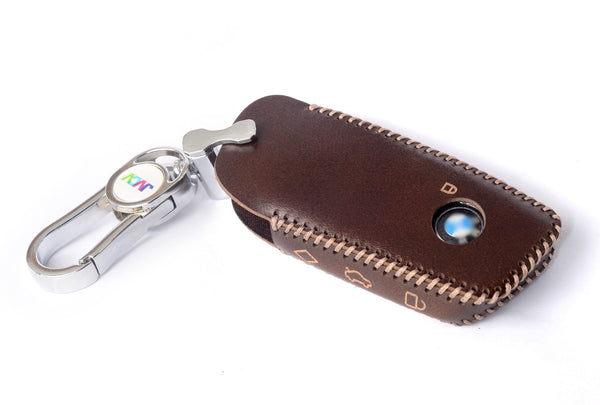 JVCV® Handmade Leather Car Key Cover with Keychain | Premium Smart Key Protector Compatible with BMW 2023 New 7 Series 740i 760i X1 X5 X7 XM IX I7 Smart Key