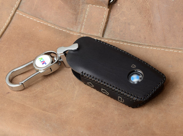 JVCV® Handmade Leather Car Key Cover with Keychain | Premium Smart Key Protector Compatible with BMW 2023 New 7 Series 740i 760i X1 X5 X7 XM IX I7 Smart Key