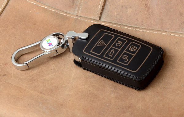 JVCV® Handmade Leather Car Key Cover with Keychain | Premium Smart Key Protector Compatible with Land Rover, Range Rover, Discovery & Defender