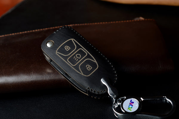 JVCV® Handmade Leather Car Key Cover – Compatible with Tata Curvv, Tiago, Tigor, Punch, Hexa, Nexon, Zest, Bolt, Safari Storme – Flip Key