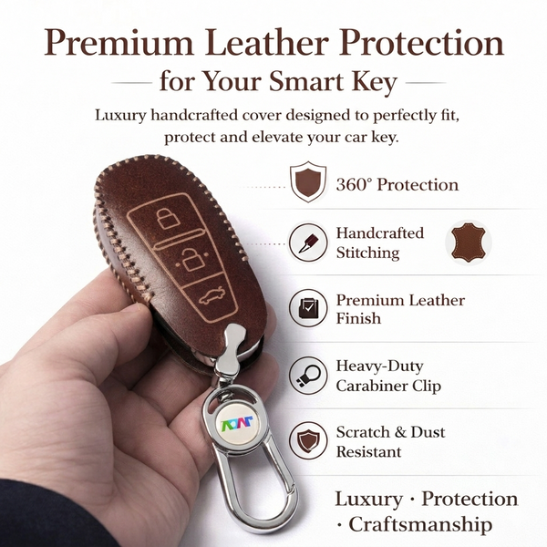 JVCV® Soft Handmade Leather Car Key Cover Compatible with Maruti Suzuki Baleno Ciaz Vitara Brezza S Cross Swift Ignis, Toyota Urban Cruiser Smart Key with Keychain-3B Push Button Start Car Key.