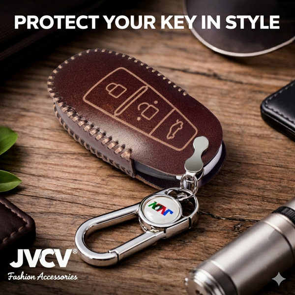 JVCV® Soft Handmade Leather Car Key Cover Compatible with Maruti Suzuki Baleno Ciaz Vitara Brezza S Cross Swift Ignis, Toyota Urban Cruiser Smart Key with Keychain-3B Push Button Start Car Key.