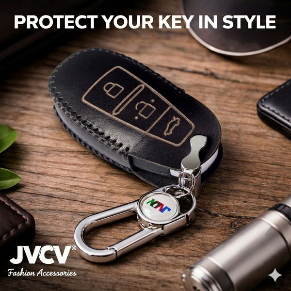 JVCV® Soft Handmade Leather Car Key Cover Compatible with Maruti Suzuki Baleno Ciaz Vitara Brezza S Cross Swift Ignis, Toyota Urban Cruiser Smart Key with Keychain-3B Push Button Start Car Key.