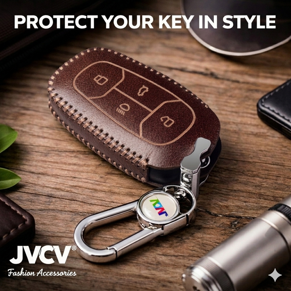 JVCV® Handmade Leather Car Key Cover – Compatible with Tata Motors Smart Key