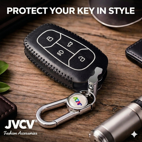 JVCV® Handmade Leather Car Key Cover – Compatible with Tata Motors Smart Key