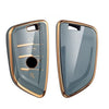 JVCV® Gold Border TPU Key Cover Compatible with BMW X1 X3 X5 X6 5 Series 6 Series 7 Series 3/4 Button Blade Smart Key – Glossy Protective Key Case
