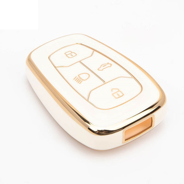 JVCV® Gold Border TPU Key Cover – Compatible with Tata Nexon, Harrier, Tiago, Altroz, Tigor, Safari, Punch, Nexon EV – 4 Button Smart Key