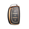 JVCV® Gold Border TPU Key Cover Compatible with Hyundai Creta, i10 Grand, i20 Elite, i20 Active, Xcent, Verna 4s, Tucson, Elantra, Grand i10 Nios 3 Button Smart Key