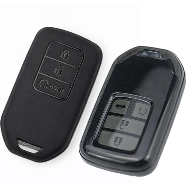 JVCV® Soft TPU Key Cover Combo (Matte Black + Transparent Black) – Compatible with Honda City, Elevate, Civic, Jazz, Amaze, CR-V, WR-V & BR-V – 3 Button Smart Key