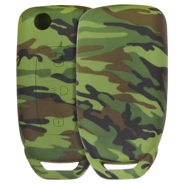 Car Styling Soft Silicone Camouflage Flip Key Cover Compatible with Tata Tiago Tigor Hexa Punch Nexon Zest Bolt Safari Storme (Green Camouflage)