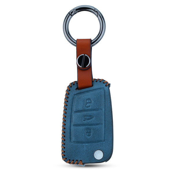 JVCV® Soft Handmade Leather Key Cover Compatible with Skoda Slavia Kushaq Taigun Tiguan Virtus Octavia Kodiaq Superb Folding Key
