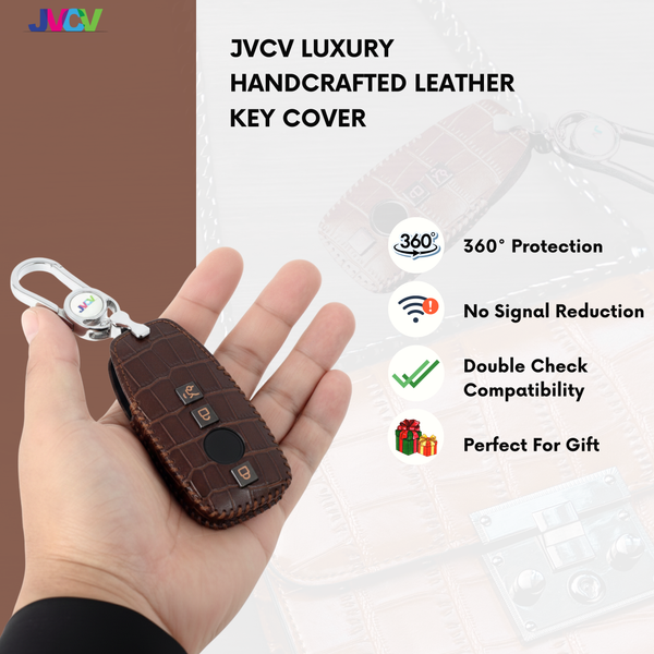 JVCV® Handmade Leather Crocodile Pattern Key Cover – Compatible with Mercedes-Benz E-Class, S-Class, A-Class, C-Class & G-Class Smart Key