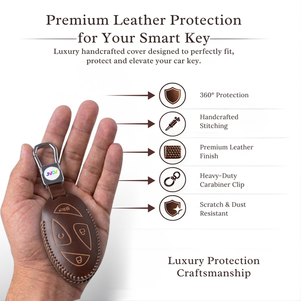JVCV® Handmade Leather Car Key Cover – Compatible with Hyundai Venue N Line 2026 Smart Key – Premium Soft Leather Protective Case