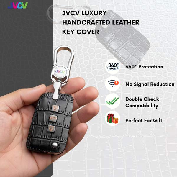 JVCV® Handmade Leather Crocodile Pattern Key Cover – Compatible with Skoda Kylaq, Slavia, Kushaq, Octavia, Kodiaq, Superb & VW Taigun, Tiguan, Virtus – Folding Key