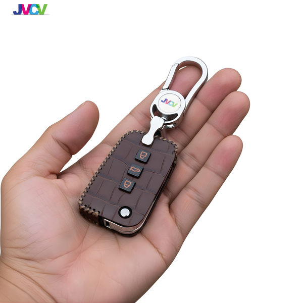 JVCV® Handmade Leather Crocodile Pattern Key Cover – Compatible with Skoda Kylaq, Slavia, Kushaq, Octavia, Kodiaq, Superb & VW Taigun, Tiguan, Virtus – Folding Key