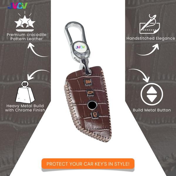 JVCV® Handmade Leather Crocodile Pattern Key Cover – Compatible with BMW 2, 3, 5, 6, 7 Series, X1, X2, X3, X5, X6 – Blade Smart Key