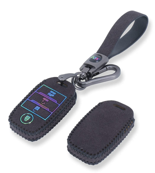JVCV® Suede Leather Key Cover Compatible with Kia Sonet Seltos Carens 4 Button Smart Key