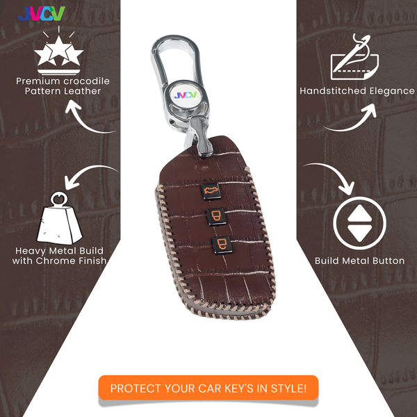 JVCV® Handmade Leather Crocodile Pattern Key Cover – Compatible with New MG Hector, Hector Plus, Windsor & Windsor Pro EV Smart Key