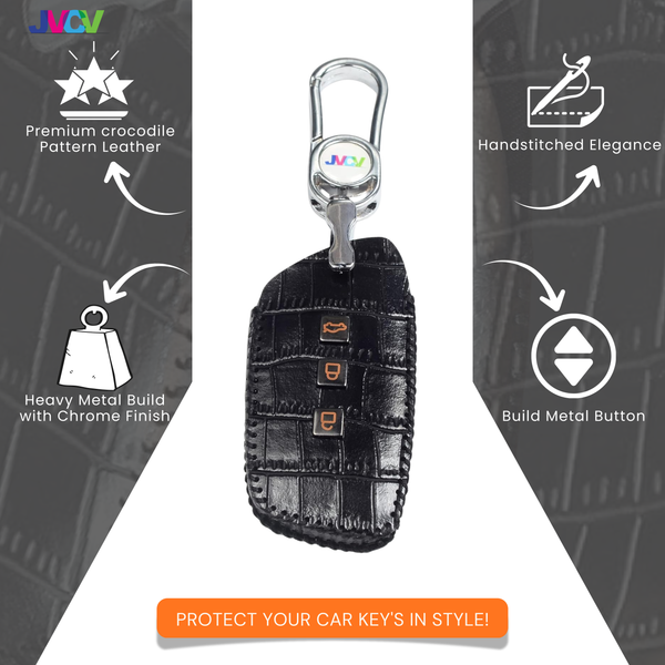 JVCV® Handmade Leather Crocodile Pattern Key Cover – Compatible with New MG Hector, Hector Plus, Windsor & Windsor Pro EV Smart Key