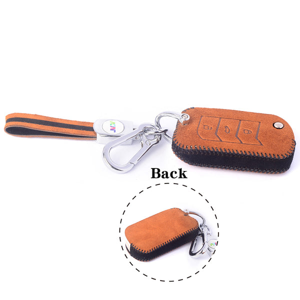 JVCV® Suede Leather Key Cover for Mahindra 3-Button Flip Keys – Compatible with XUV 700, Scorpio N, Thar, 3XO, XUV300, XUV400, Bolero & More