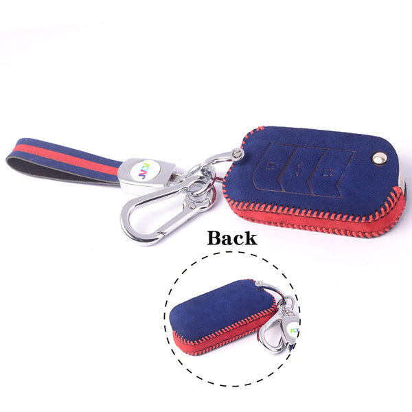 JVCV® Suede Leather Key Cover for Mahindra 3-Button Flip Keys – Compatible with XUV 700, Scorpio N, Thar, 3XO, XUV300, XUV400, Bolero & More