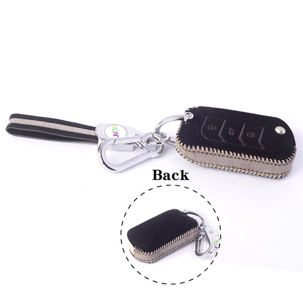 JVCV® Suede Leather Key Cover for Mahindra 3-Button Flip Keys – Compatible with XUV 700, Scorpio N, Thar, 3XO, XUV300, XUV400, Bolero & More
