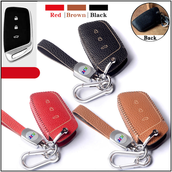 JVCV® Soft Handmade Lychee Pattern Leather Key Cover Compatible with MG Hector, Hector Plus and Windsor EV Smart Key