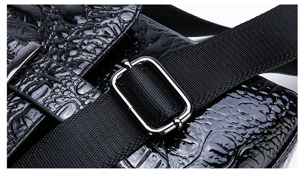 JVCV® Men's Luxury Crocodile Pattern Messenger Bag - Premium PU Leather Crossbody Shoulder Bag with Adjustable Strap - Elegant & Durable for Business, Travel & Daily Use