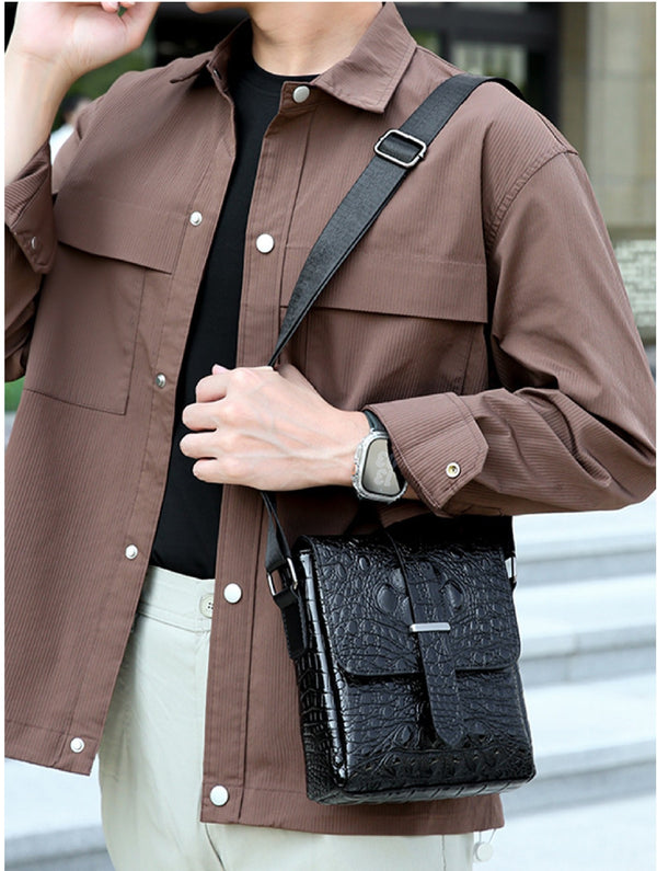 JVCV® Men's Luxury Crocodile Pattern Messenger Bag - Premium PU Leather Crossbody Shoulder Bag with Adjustable Strap - Elegant & Durable for Business, Travel & Daily Use