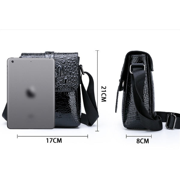 JVCV® Men's Luxury Crocodile Pattern Messenger Bag - Premium PU Leather Crossbody Shoulder Bag with Adjustable Strap - Elegant & Durable for Business, Travel & Daily Use