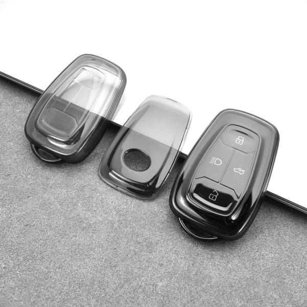 JVCV® Soft TPU Transparent Cover Compatible with TATA NEXON, Harrier, Tiago EV, ALTROZ, TIGOR BS6, Safari 2021 Safari Gold, Punch 4 Button Smart Key (Transparent Black)