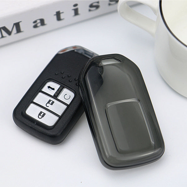JVCV® Soft TPU Transparent Cover Compatible with Honda City, Elevate, Civic, Jazz, Amaze, CR-V, WR-V, BR-V 3/4 Button Push Button Start Smart Key (Transparent Black)