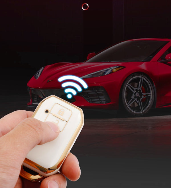 JVCV® Gold Border TPU Key Cover – Compatible with Suzuki Jimny, Fronx, Grand Vitara, Baleno, XL6, Swift, Ertiga, Dzire & Toyota Rumion, Urban Cruiser, Glanza, Hyryder – 2 Button Smart Key