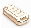 JVCV® Gold Border TPU Car Key Cover – Compatible with Mahindra XUV700, 3XO, Thar, Scorpio, Scorpio N & More – 3 Button Flip Key
