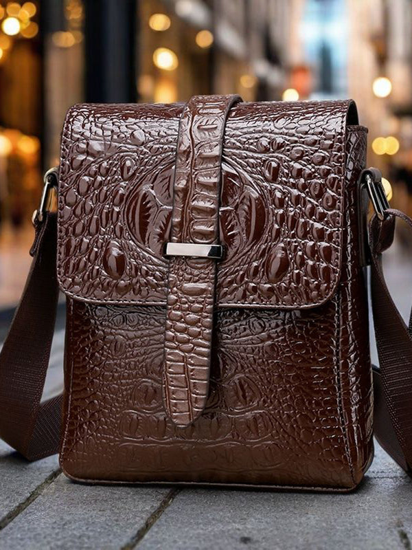 JVCV® Men's Luxury Crocodile Pattern Messenger Bag - Premium PU Leather Crossbody Shoulder Bag with Adjustable Strap - Elegant & Durable for Business, Travel & Daily Use