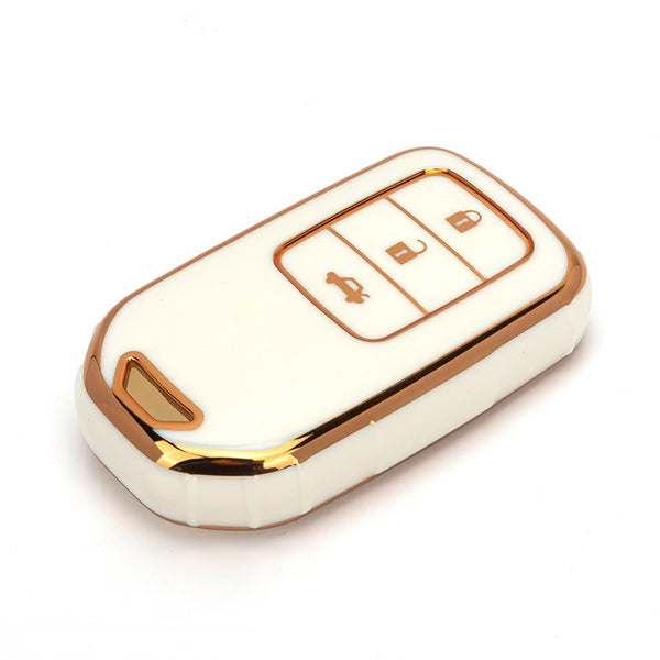 JVCV® Gold Border TPU Key Cover – Compatible with Honda City, Elevate, Civic, Jazz, Amaze, CR-V, WR-V & BR-V – 3 Button Push Button Start Smart Key