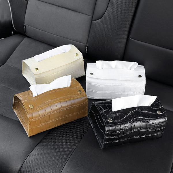 JVCV® Premium Car Leather Tissue Box Holder – Universal PU Leather Tissue Case for Car Back Seat, Home & Office – Elegant Croc-Pattern Design