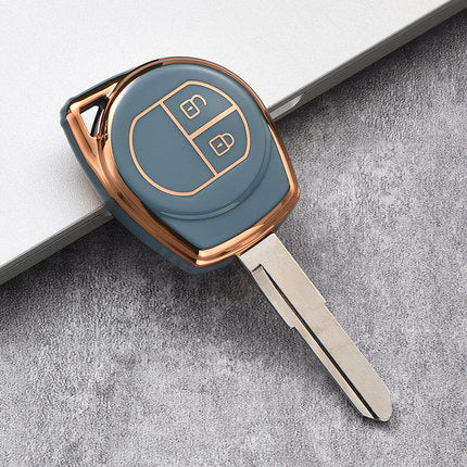 JVCV® Gold Border TPU Key Cover – Compatible with Swift, Ertiga, WagonR, Celerio, Dzire, Alto, Eeco, Brezza, S-Presso, Ignis – 2 Button Remote Key